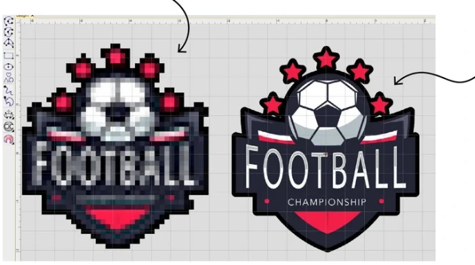 Logo pixels compared with embroidery stitches