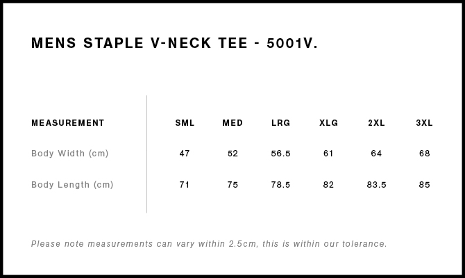Size Guide - Style 5001V